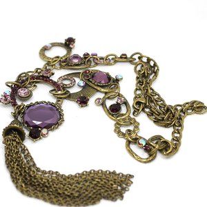 Chunky Necklace Purple and Gold Fashion Jewelry